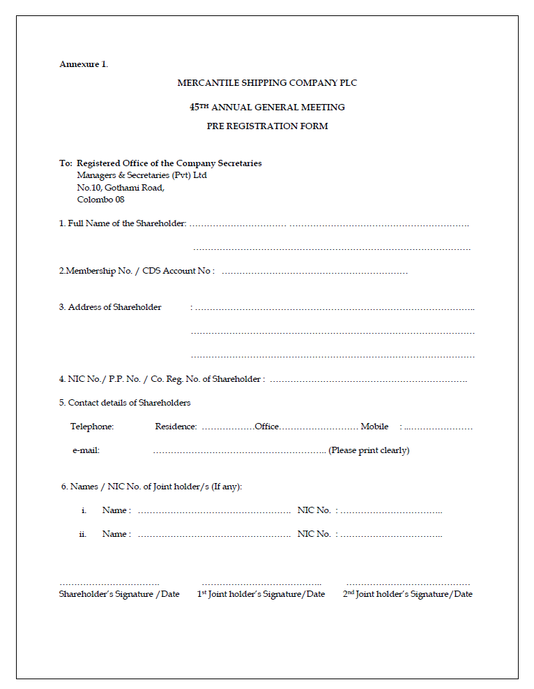 Annexure 1- Pre Registration Form